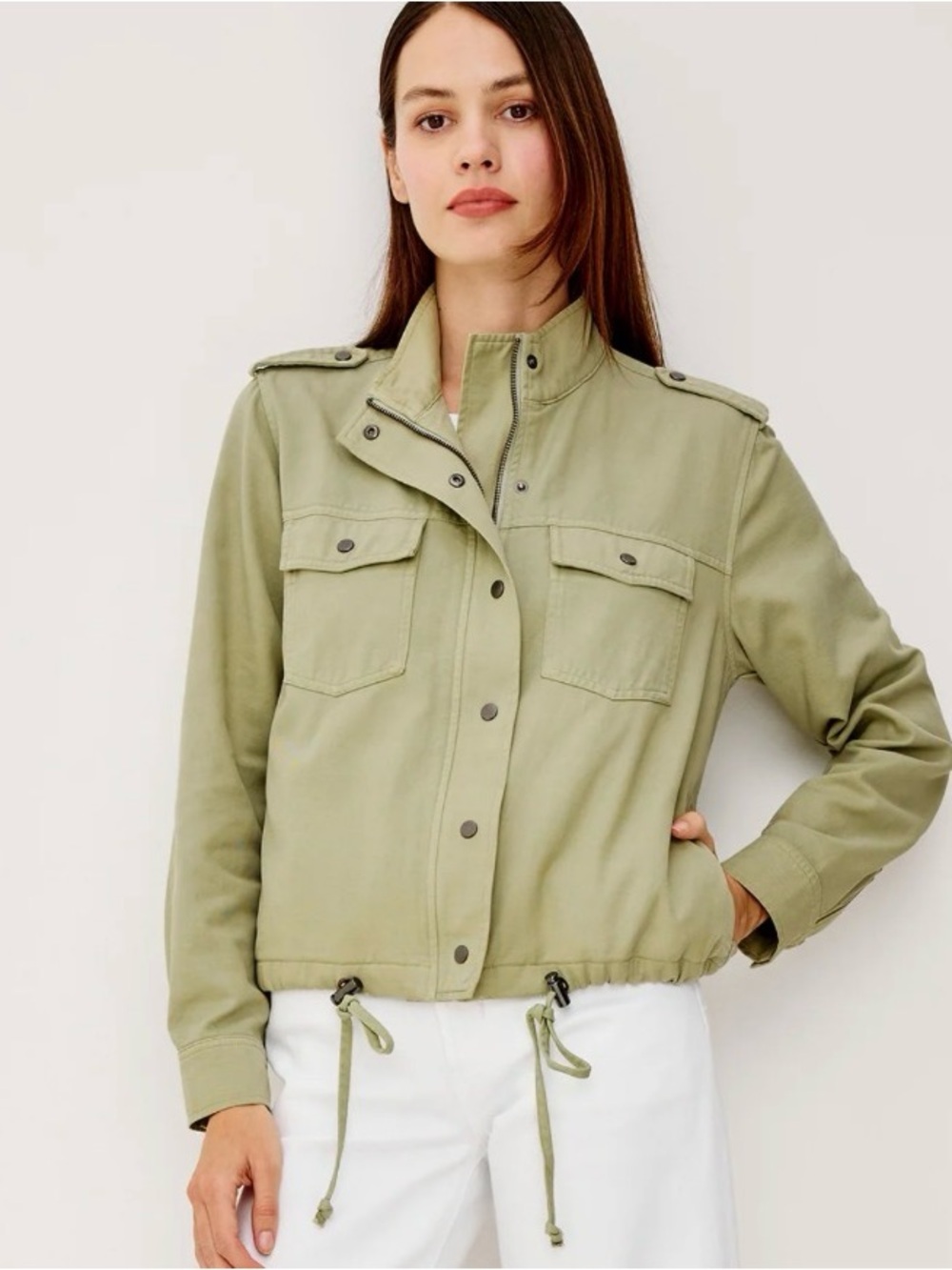 Light Olive Utility Drawstring Jacket